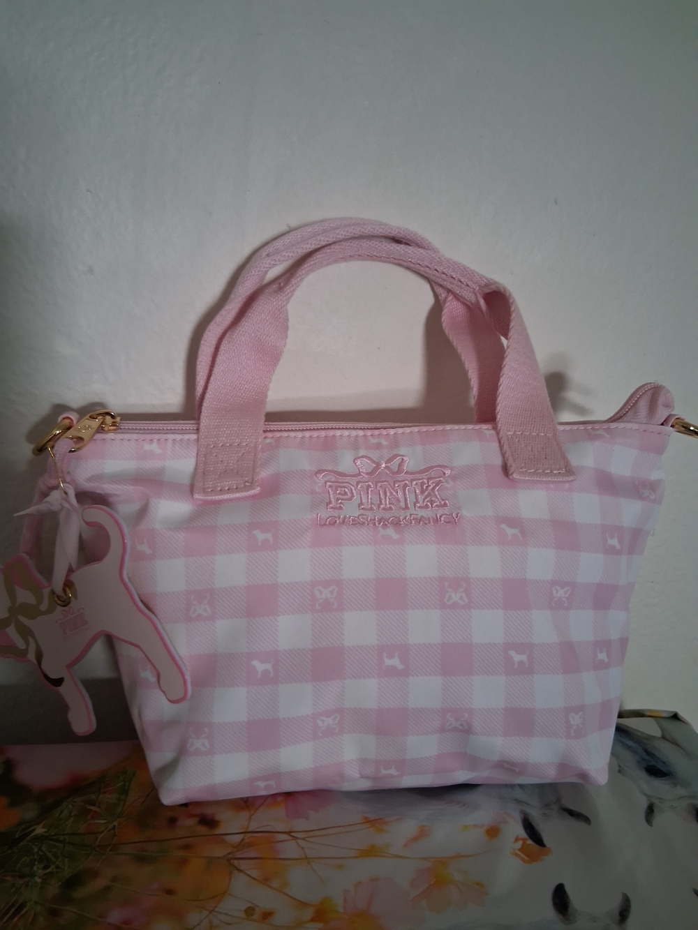 PINK/ Love Shack Fancy  Pink Gingham Mini Tote with Gold Hardware